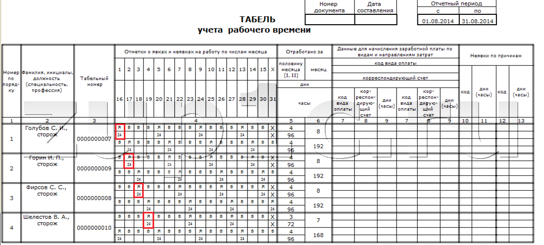 Табель по зп образец