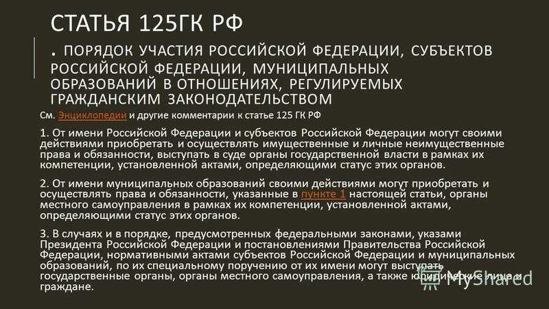 Федерации может принимать участие в. Ст 125 ГК РФ. ГК РФ статья 125. 125 Статья гражданского кодекса.