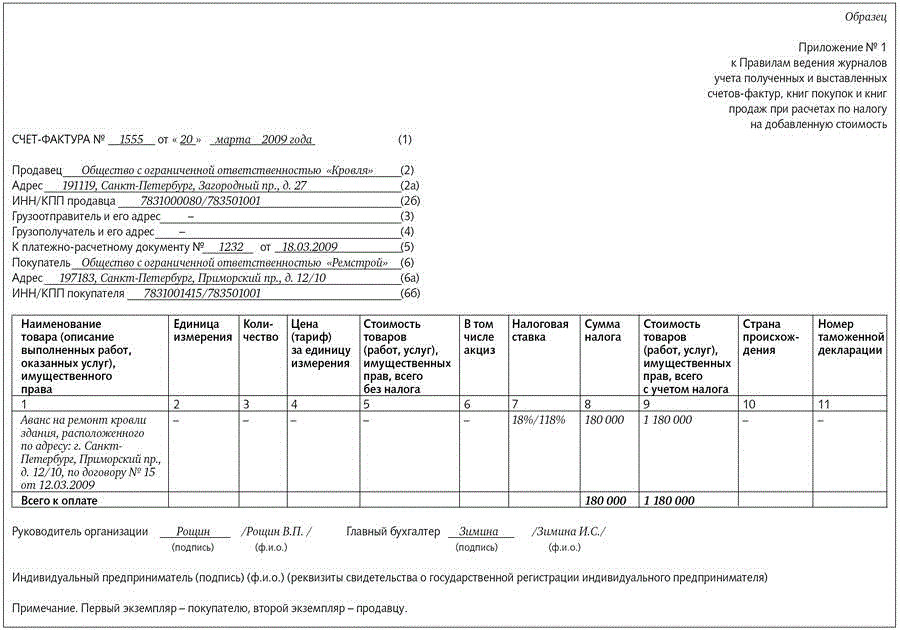 Счет фактура на аванс в книге продаж образец заполнения